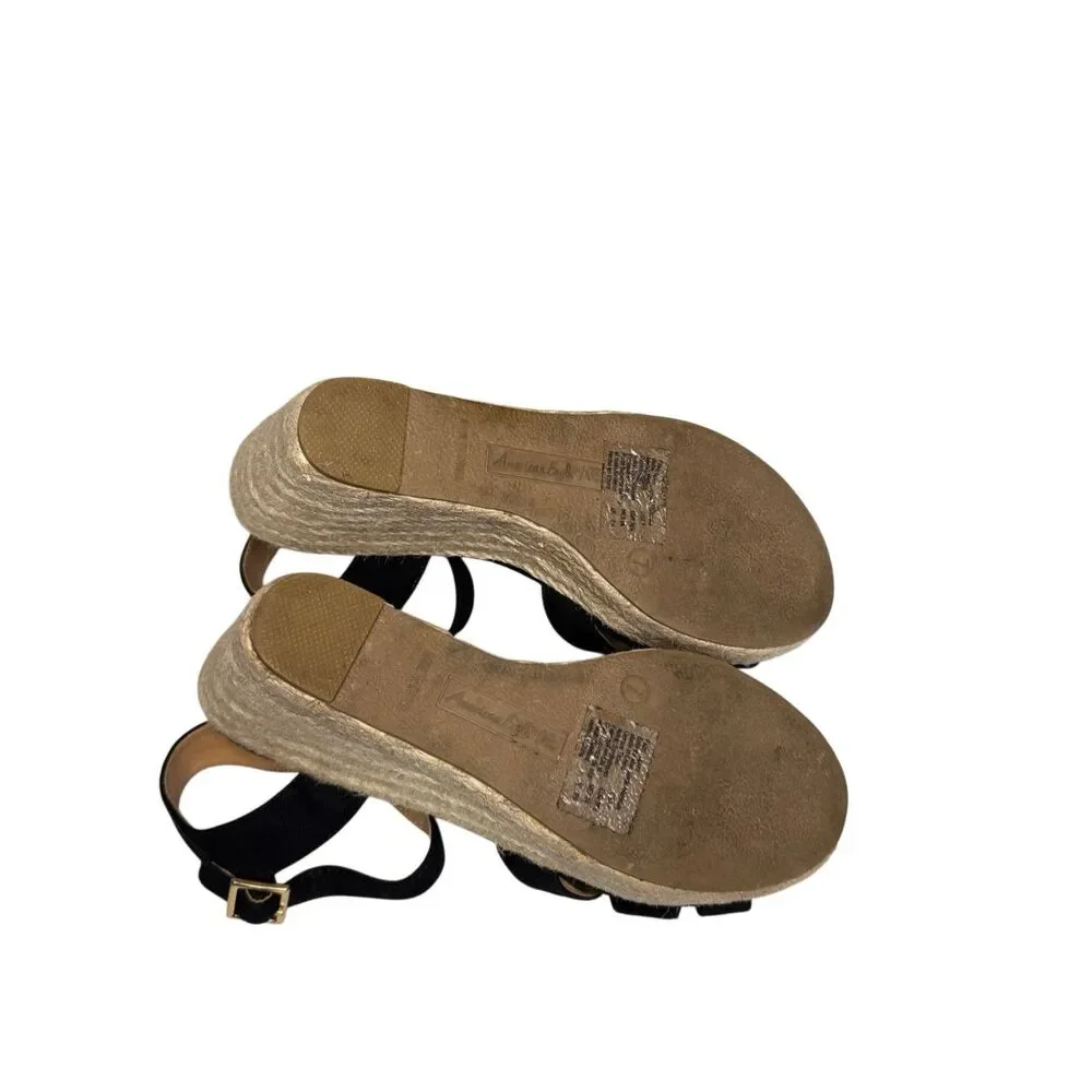 American Eagle black espadrille wedge sandals size 7